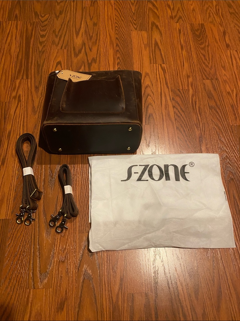 S-Zone Brown Leather Tote with Removable Straps